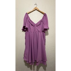Arula dusty purple ruffle sleeve smocked knee-length dress (A/1X)